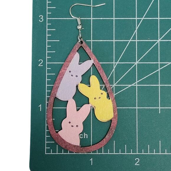 Easter Bunny Candy Earrings Wooden Marshmallow Dangle‎ Holiday Novelty Spring - Picture 4 of 4